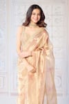 Shyam Narayan Prasad_Gold Brocade, Tissue, Cotton Satin Zari, Embroidery, Printed Saree With Blouse _Online_at_Aza_Fashions