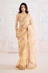 Buy_Shyam Narayan Prasad_Gold Brocade, Tissue, Cotton Satin Zari, Embroidery, Printed Saree With Blouse _at_Aza_Fashions