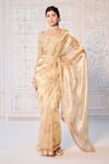 Buy_Shyam Narayan Prasad_Gold Tissue, Brocade, Cotton Satin Zari, Block Print Saree With Blouse _at_Aza_Fashions