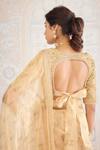 Shyam Narayan Prasad_Gold Tissue, Brocade, Cotton Satin Zari, Block Print Saree With Blouse _Online_at_Aza_Fashions