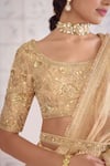 Shop_Shyam Narayan Prasad_Gold Tissue, Brocade, Cotton Satin Zari, Block Print Saree With Blouse 