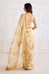 Shop_Shyam Narayan Prasad_Gold Brocade, Tissue, Cotton Satin Zari, Floral Print Saree With Blouse _at_Aza_Fashions