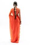 Shop_Garo_Orange Chiffon, Silk, Muslin Embroidery V-neck Blouse With Saree _at_Aza_Fashions