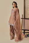 Buy_Bhawna Sethi_Brown Chanderi Silk, Cotton, Organza Embroidery V-neck Kahwa Kurta Set _at_Aza_Fashions