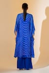 Shop_K-Anshika_Blue Georgette Embroidery V-neck Leheriya Kaftan Set _at_Aza_Fashions