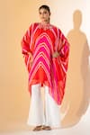 Buy_K-Anshika_Orange Georgette Beads, Embroidery High Neck Leheriya Pattern Kaftan Pant Set _at_Aza_Fashions