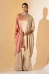 Buy_K-Anshika_Pink Satin Beads Round Neck Ombre Kaftan And Pant Set _at_Aza_Fashions