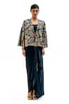 Buy_Garo_Blue Silk Embroidery Open , Round Geometric Jacket And Draped Skirt Set _at_Aza_Fashions