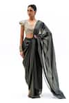 Buy_Garo_Gray Silk Embroidery, Beads, Sequins Geometric Blouse With Pre-draped Saree _at_Aza_Fashions