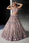 Shop_Opus Atelier_Beige Tulle, Net, Satin Embroidery, Sequins, Beads Phoenix Lehenga Set _at_Aza_Fashions