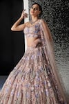 Shop_Opus Atelier_Beige Tulle, Net, Satin Embroidery, Sequins, Beads Phoenix Lehenga Set _Online_at_Aza_Fashions
