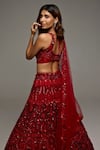 Shop_Opus Atelier_Red Tulle, Net Sequins, Beads, Tassels, Embroidery V-neck Roselyn Lehenga Set _at_Aza_Fashions