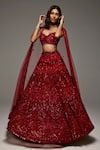 Shop_Opus Atelier_Red Tulle, Net Sequins, Beads, Tassels, Embroidery V-neck Roselyn Lehenga Set _Online_at_Aza_Fashions
