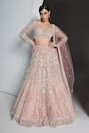 Buy_Opus Atelier_Pink Net, Satin, Tulle Embroidery, Beads, Sequins Pearl Freya Lehenga Set _at_Aza_Fashions
