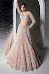 Buy_Opus Atelier_Pink Net, Satin, Tulle Embroidery, Beads, Sequins Pearl Freya Lehenga Set _Online_at_Aza_Fashions