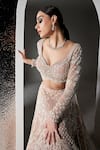 Shop_Opus Atelier_Pink Net, Satin, Tulle Embroidery, Beads, Sequins Pearl Freya Lehenga Set _Online_at_Aza_Fashions