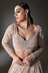 Opus Atelier_Pink Net, Satin, Tulle Embroidery, Beads, Sequins Pearl Freya Lehenga Set _at_Aza_Fashions