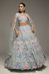 Buy_Opus Atelier_Multi Color Net, Tulle Embroidery, Sequins, Beads Powder Blue Lehenga Set _at_Aza_Fashions
