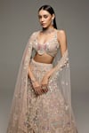 Opus Atelier_Beige Tulle, Satin Embroidery, Sequins, Beads, Metallic Alison Lehenga Set _Online_at_Aza_Fashions