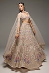 Buy_Opus Atelier_Beige Tulle, Satin Embroidery, Sequins, Beads, Metallic Alison Lehenga Set _Online_at_Aza_Fashions