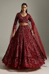 Buy_Opus Atelier_Red Net, Satin, Tulle Sequins, Embroidery, Beads, Lilith Bridal Lehenga Set _at_Aza_Fashions