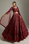 Shop_Opus Atelier_Red Net, Satin, Tulle Sequins, Embroidery, Beads, Lilith Bridal Lehenga Set _Online_at_Aza_Fashions