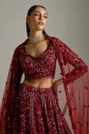 Opus Atelier_Red Net, Satin, Tulle Sequins, Embroidery, Beads, Lilith Bridal Lehenga Set _at_Aza_Fashions