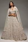 Buy_Opus Atelier_Beige Tulle, Net Embroidery, Sequins Sweetheart Neck Lacey Lehenga Set _at_Aza_Fashions