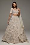 Buy_Opus Atelier_Beige Tulle, Net Embroidery, Sequins Sweetheart Neck Lacey Lehenga Set _Online_at_Aza_Fashions