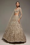 Buy_Opus Atelier_Gold Net, Tulle Sequins, Beads, Soft Champagne Oriane Bridal Lehenga Set _Online_at_Aza_Fashions