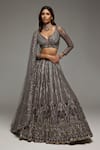 Buy_Opus Atelier_Gray Tulle, Net Sequins, Beads, Embroidery Leaf Neck Greyarielle Lehenga Set _at_Aza_Fashions