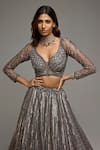 Buy_Opus Atelier_Gray Tulle, Net Sequins, Beads, Embroidery Leaf Neck Greyarielle Lehenga Set _Online_at_Aza_Fashions