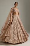 Shop_Opus Atelier_Beige Tulle, Net Embroidery, Sequins, Beads V-neck Jasmine Lehenga Set _at_Aza_Fashions
