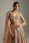 Buy_Opus Atelier_Beige Tulle, Net Embroidery, Sequins, Beads V-neck Jasmine Lehenga Set _Online_at_Aza_Fashions