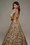 Opus Atelier_Gold Tulle, Net Embroidery, Sequins, Zari, Stones V-neck Brown Ruth Lehenga Set _at_Aza_Fashions