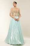 Shop_Libas Cafe by Nidhi & Ashish_Gold Organza Mirrors, Embroidery Sweetheart Neck Corset And Shimmer Lehenga Set _at_Aza_Fashions
