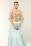 Libas Cafe by Nidhi & Ashish_Gold Organza Mirrors, Embroidery Sweetheart Neck Corset And Shimmer Lehenga Set _Online_at_Aza_Fashions