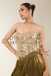 Libas Cafe by Nidhi & Ashish_Gold Organza Mirrors, Embroidery Sweetheart Neck Hand Corset Lehenga Set _Online_at_Aza_Fashions