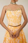 Libas Cafe by Nidhi & Ashish_Yellow Crepe Embroidery, Beads, Sequins Embellished Corset And Printed Lehenga Set _Online_at_Aza_Fashions