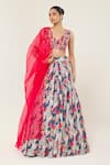Buy_Libas Cafe by Nidhi & Ashish_Pink Net, Crepe, Organza Hand Embroidered Blouse And Floral Printed Lehenga Set _at_Aza_Fashions