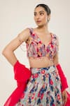 Libas Cafe by Nidhi & Ashish_Pink Net, Crepe, Organza Hand Embroidered Blouse And Floral Printed Lehenga Set _Online_at_Aza_Fashions