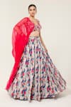 Shop_Libas Cafe by Nidhi & Ashish_Pink Net, Crepe, Organza Hand Embroidered Blouse And Floral Printed Lehenga Set _at_Aza_Fashions