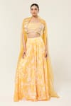 Shop Libas Cafe by Nidhi & Ashish Yellow Organza, Crepe Beads, Embroidered Blouse And Printed Sharara Cape Set at Aza Fashions Shop_Libas Cafe by Nidhi & Ashish_Yellow Organza, Crepe Beads, Embroidered Blouse And Printed Sharara Cape Set _at_Aza_Fashions