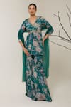 Buy Libas Cafe by Nidhi & Ashish Green Crepe, Net Sequins, Crystals, Floral Printed Peplum Gharara And Dupatta Set at Aza Fashions Buy_Libas Cafe by Nidhi & Ashish_Green Crepe, Net Sequins, Crystals, Floral Printed Peplum Gharara And Dupatta Set _at_Aza_Fashions