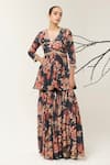 Shop_Libas Cafe by Nidhi & Ashish_Multi Color Crepe, Net Sequins, Floral Printed Peplum Kurta Gharara Set _at_Aza_Fashions