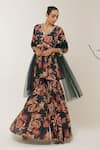 Buy_Libas Cafe by Nidhi & Ashish_Multi Color Crepe, Net Sequins, Floral Printed Peplum Kurta Gharara Set _at_Aza_Fashions