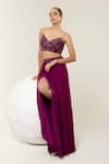 Libas Cafe by Nidhi & Ashish_Purple Crepe Embroidery, Sequins Open Neck, Blouse And Dhoti Skirt With Sheer Cape _Online_at_Aza_Fashions