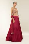 Shop Libas Cafe by Nidhi & Ashish Wine Crepe, Net Embroidery, Tassels Sculpted Blouse And Gathered Lehenga Set at Aza Fashions Shop_Libas Cafe by Nidhi & Ashish_Wine Crepe, Net Embroidery, Tassels Sculpted Blouse And Gathered Lehenga Set _at_Aza_Fashions