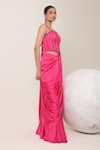 Libas Cafe by Nidhi & Ashish_Pink Satin Sequins Sweetheart Neck Pre-draped Saree And Corset Set _Online_at_Aza_Fashions