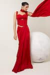 Shop_Libas Cafe by Nidhi & Ashish_Red Satin Sweetheart Neck Pre-draped Saree With Structured Corset Blouse _at_Aza_Fashions